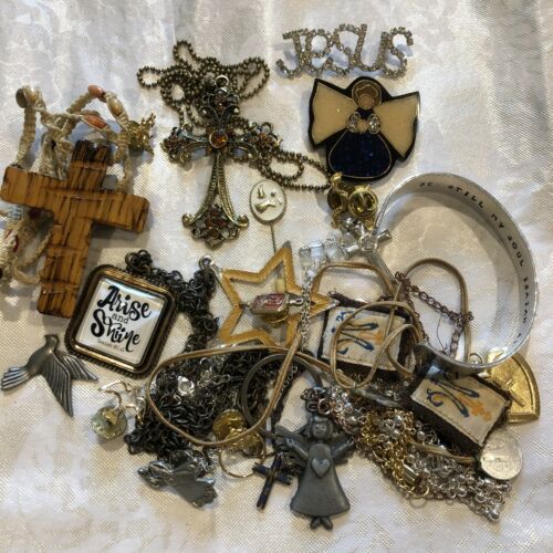 Religious Pins Bracelets Necklaces Jewelry Lot Cross Angels Medals