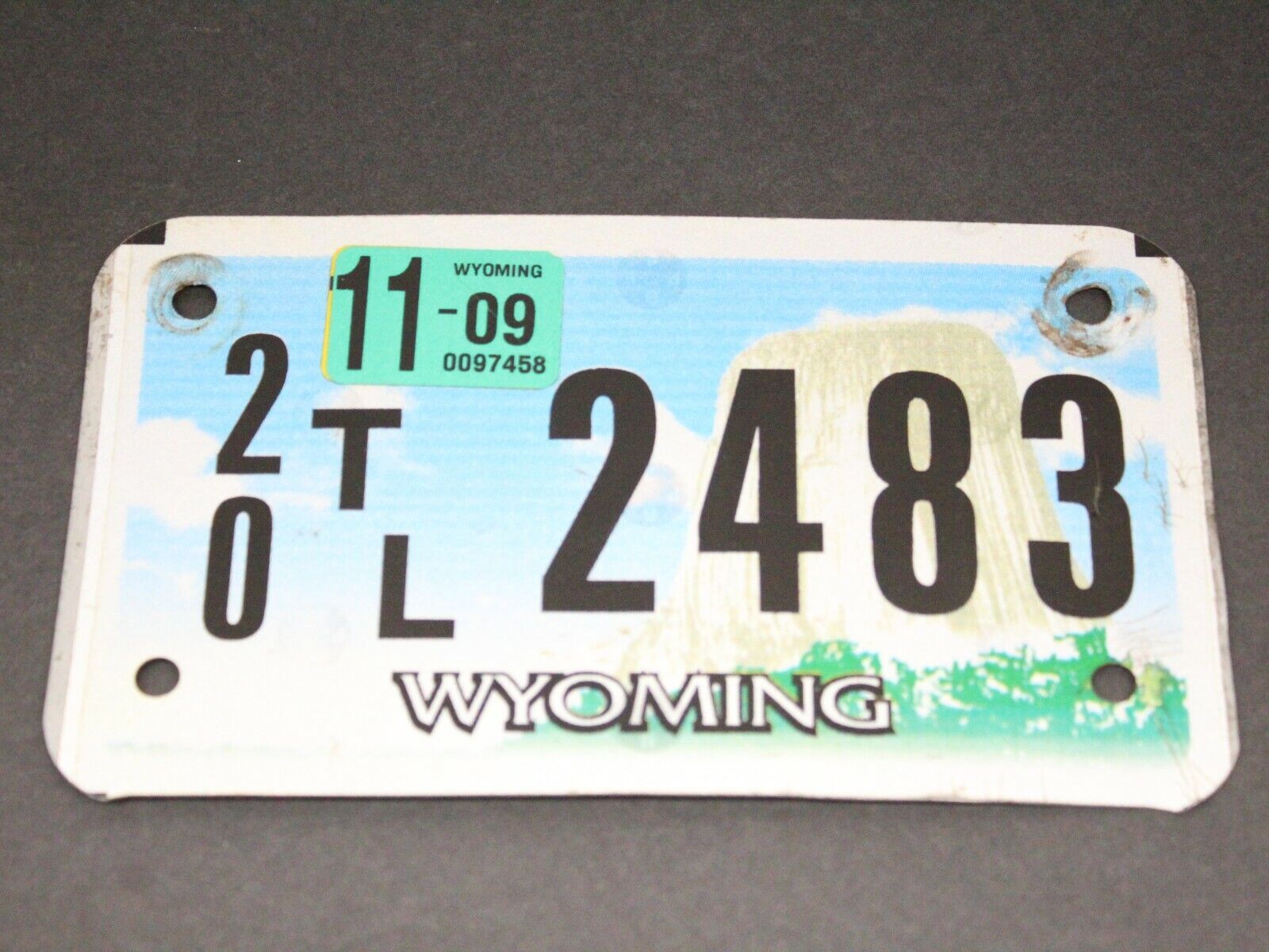 Wyoming Atv Or Trailer License Plate 7x4" #20 Tl 2483 Expired 11-09