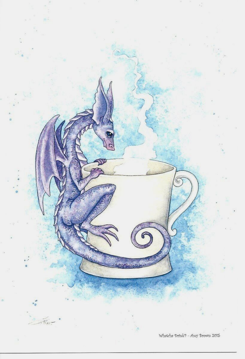 Amy Brown Art Print 6"x9" Purple Dragon Whatcha Drinkin Mug Cup Cocoa Coffee New