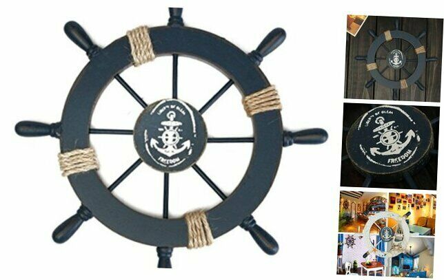 Wooden Ship Wheel Nautical Boat Ship Wheel Wall Decor Dark Blue