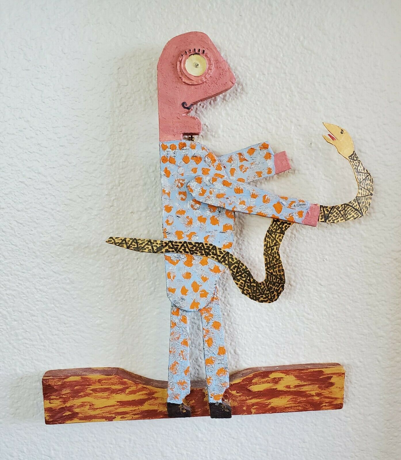 Folk Art. Outsider Art.  Wood "snake Wrestler"