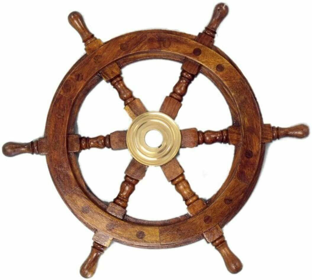 Nautical Deluxe Class Wood And Brass Decorative Ship Wheel 18" - Nautical Home