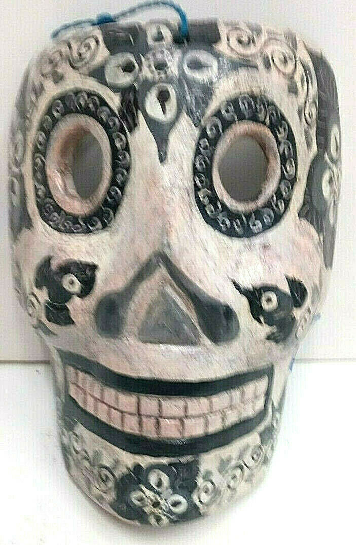 Day Of The Dead Halloween Skull Mask = Hand Carved = Guatemalan Folk Art