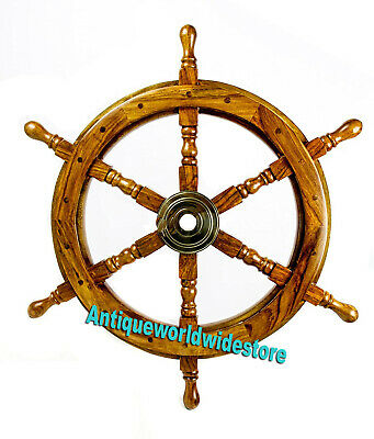 18" Wooden Ship Wheel Nautical Antique Pirate Collectible Decorative Handmade