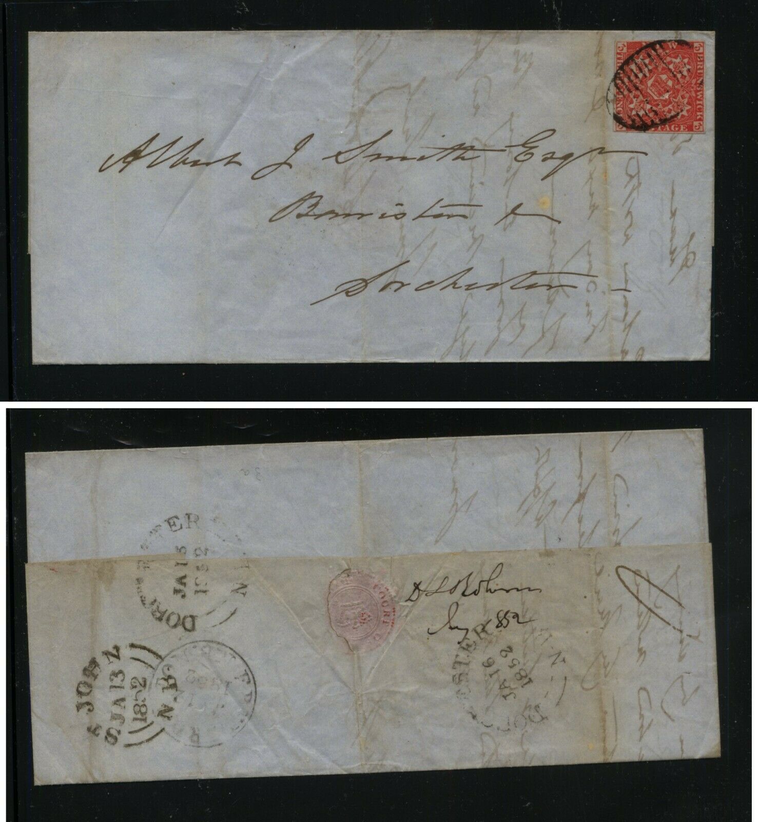 New  Brunswick   #1  On  Folded  Letter  1852   Nice Stamp             Jm1123