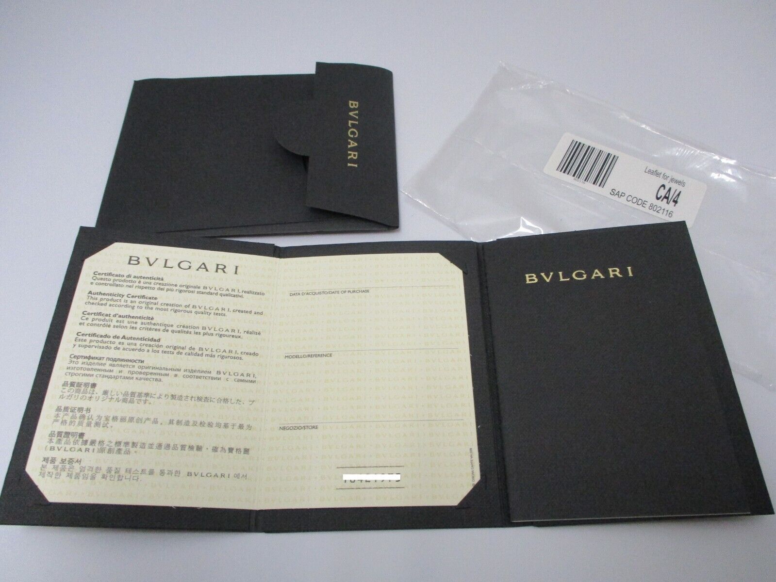 Open Blank Jewelry Certificate Of Authenticity & Care Manual New Bulgari Bvlgari