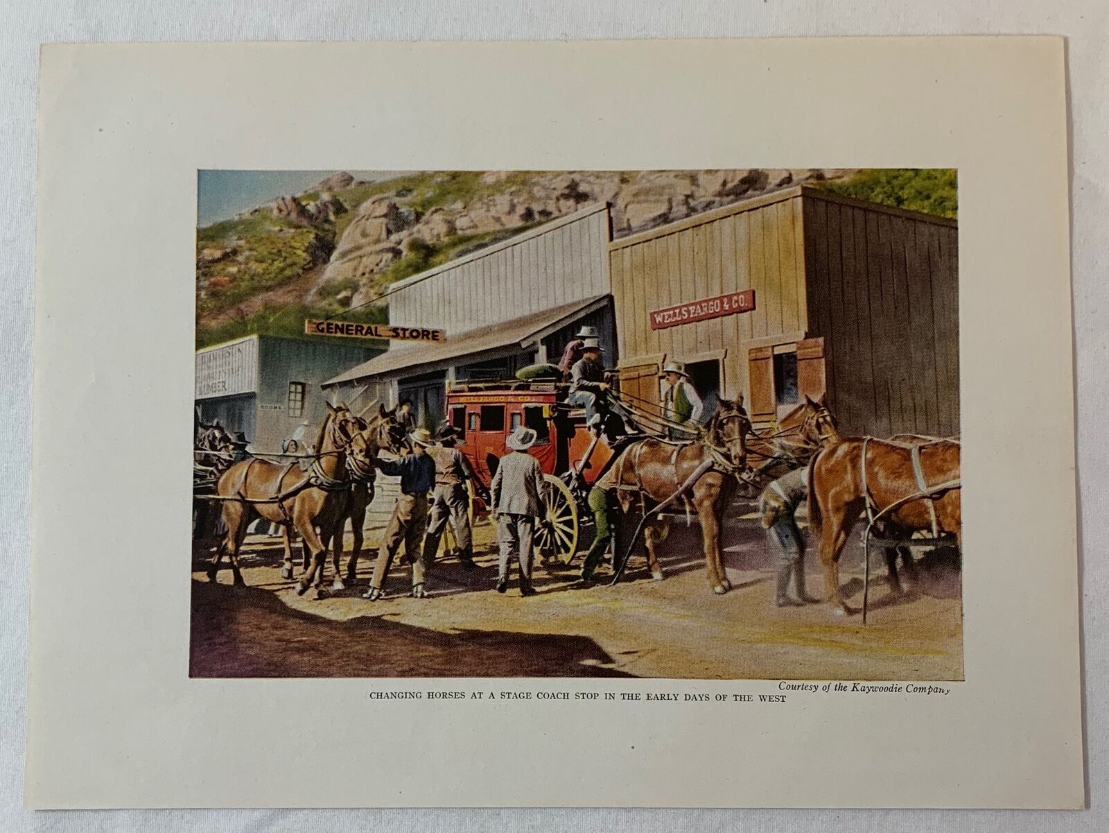 1946 Book Leaf Print ~ Changing Horses At A Stage Coach Stop