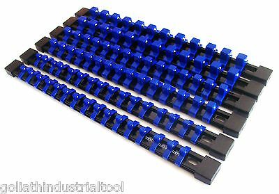 6 Goliath Industrial Abs Mountable Socket Rail Holder Organizer Blue 1/4 3/8 1/2