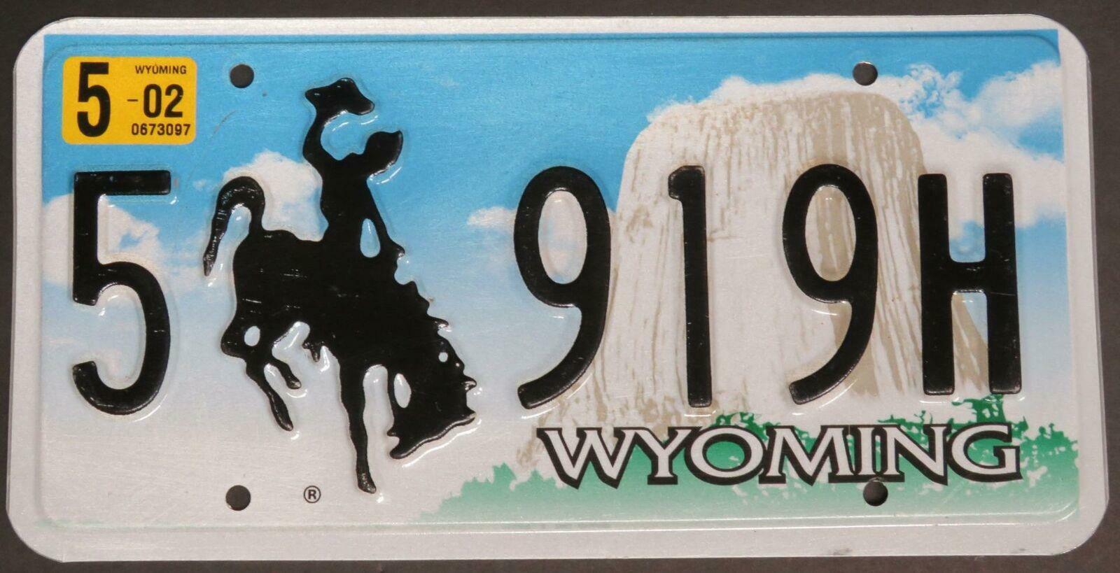 Single Wyoming License Plate 5 919h Embossed - Bucking Bronco - Cowboy