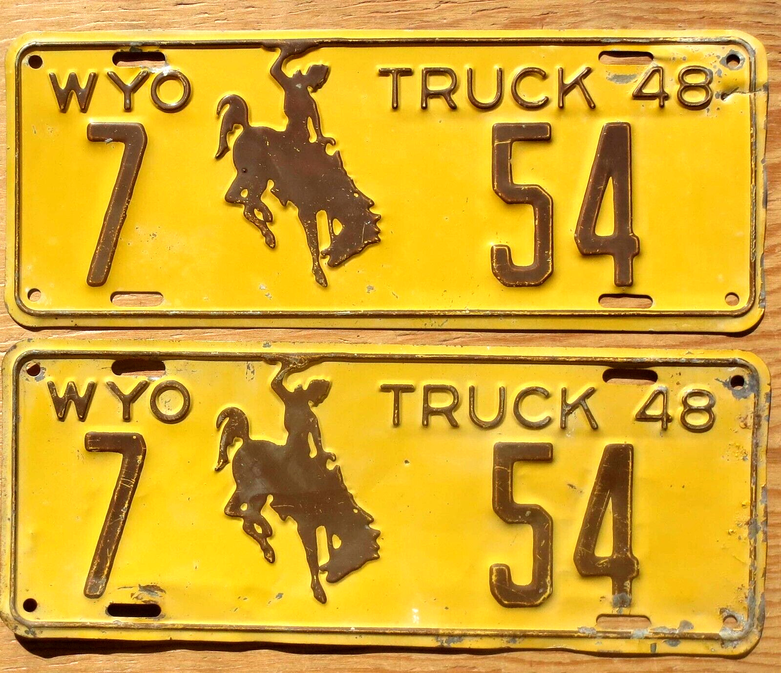 1948 Wyoming License Plate Number 54 Tag Pair Plates - Truck