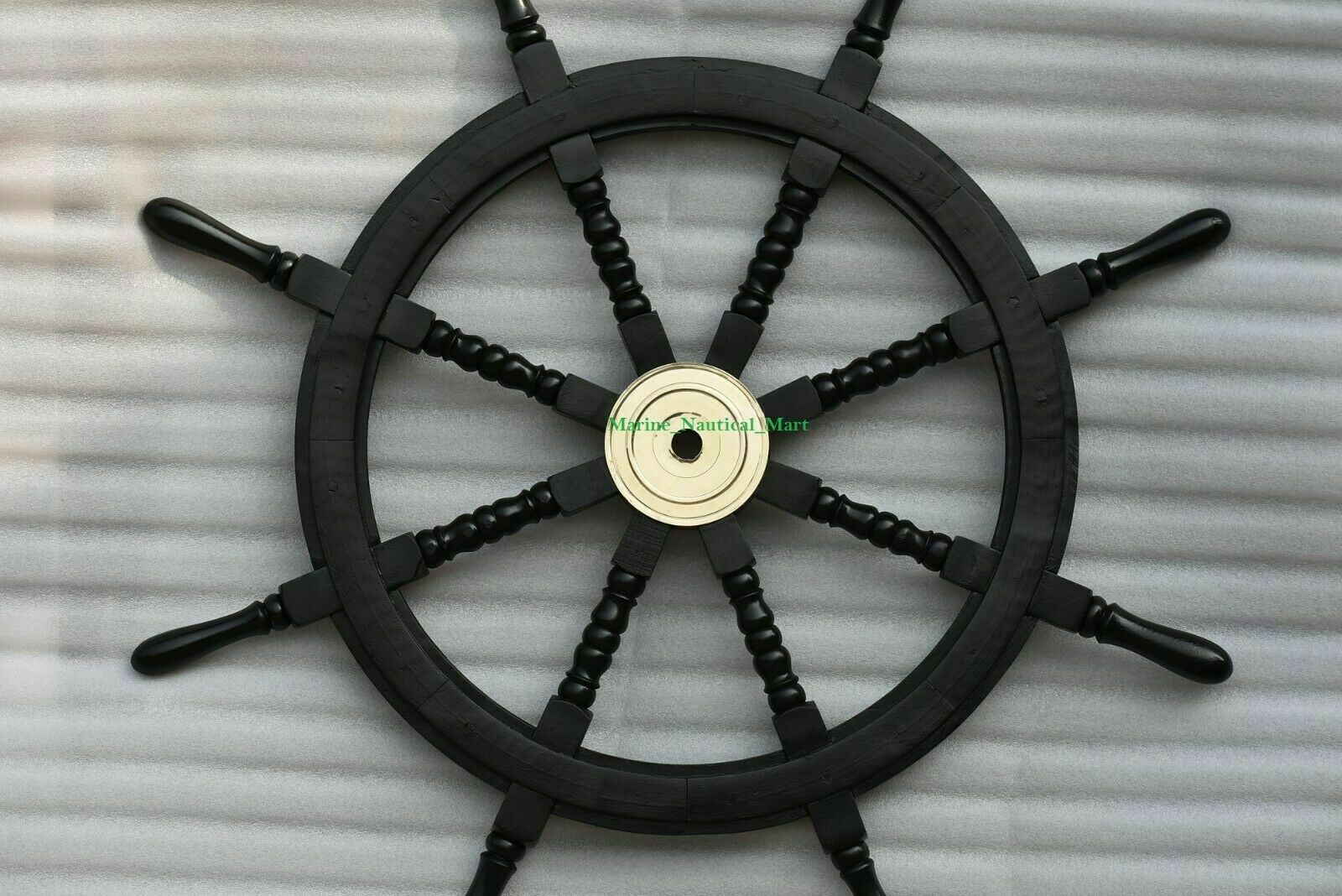 Black Wooden Ship Wheel 36" Large Steering Captain Wheel Nautical Wall Decor