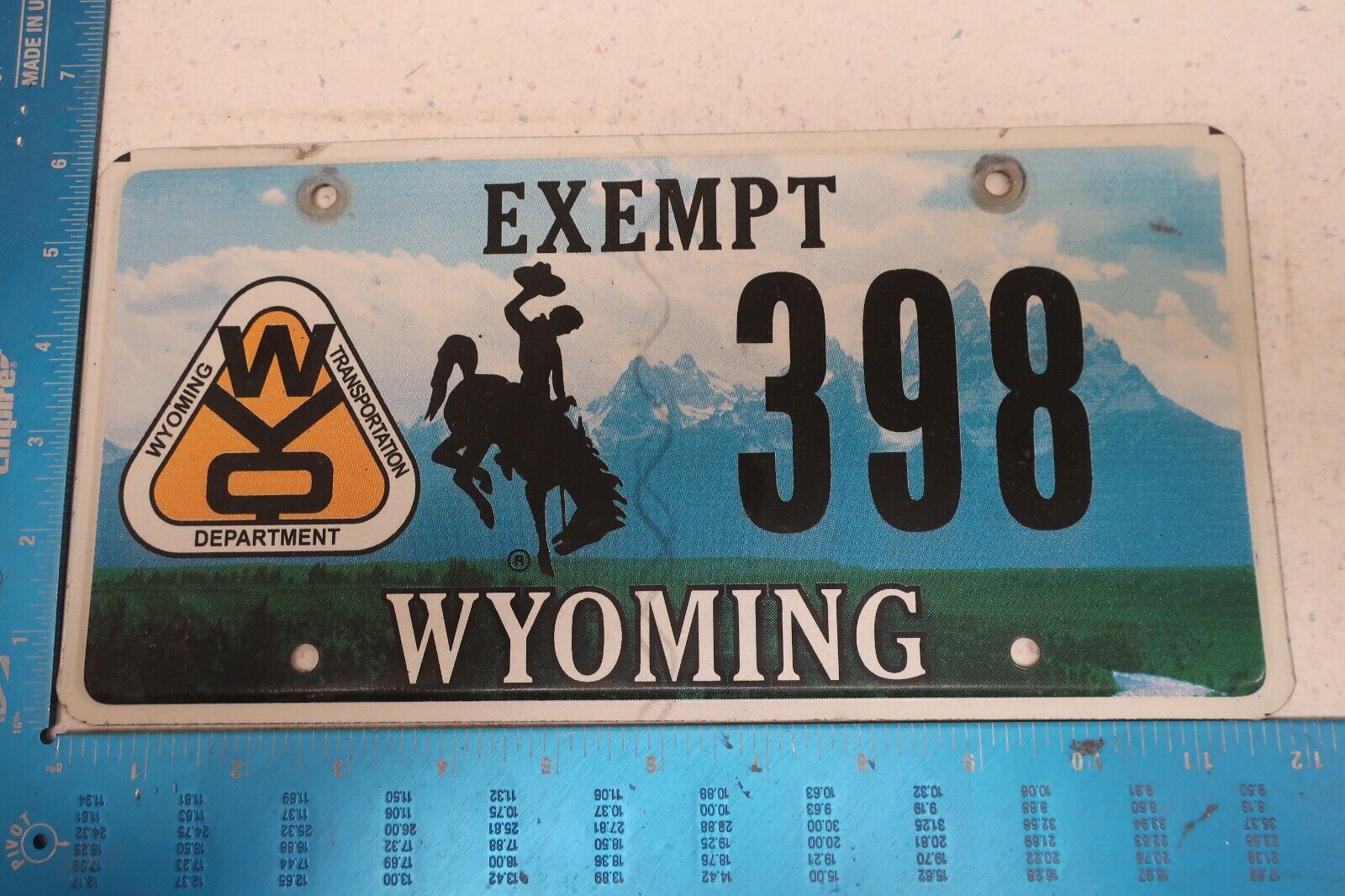 Wyoming Wy Exempt Department Transportation Dot Bucking Bronco License Plate 398