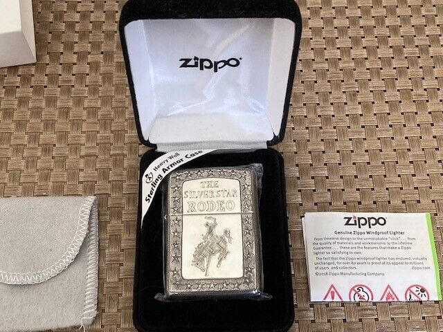 Zippo X Silver King Rodeo Design Lighter 5 Faces Sterling Armor Case Made In Usa