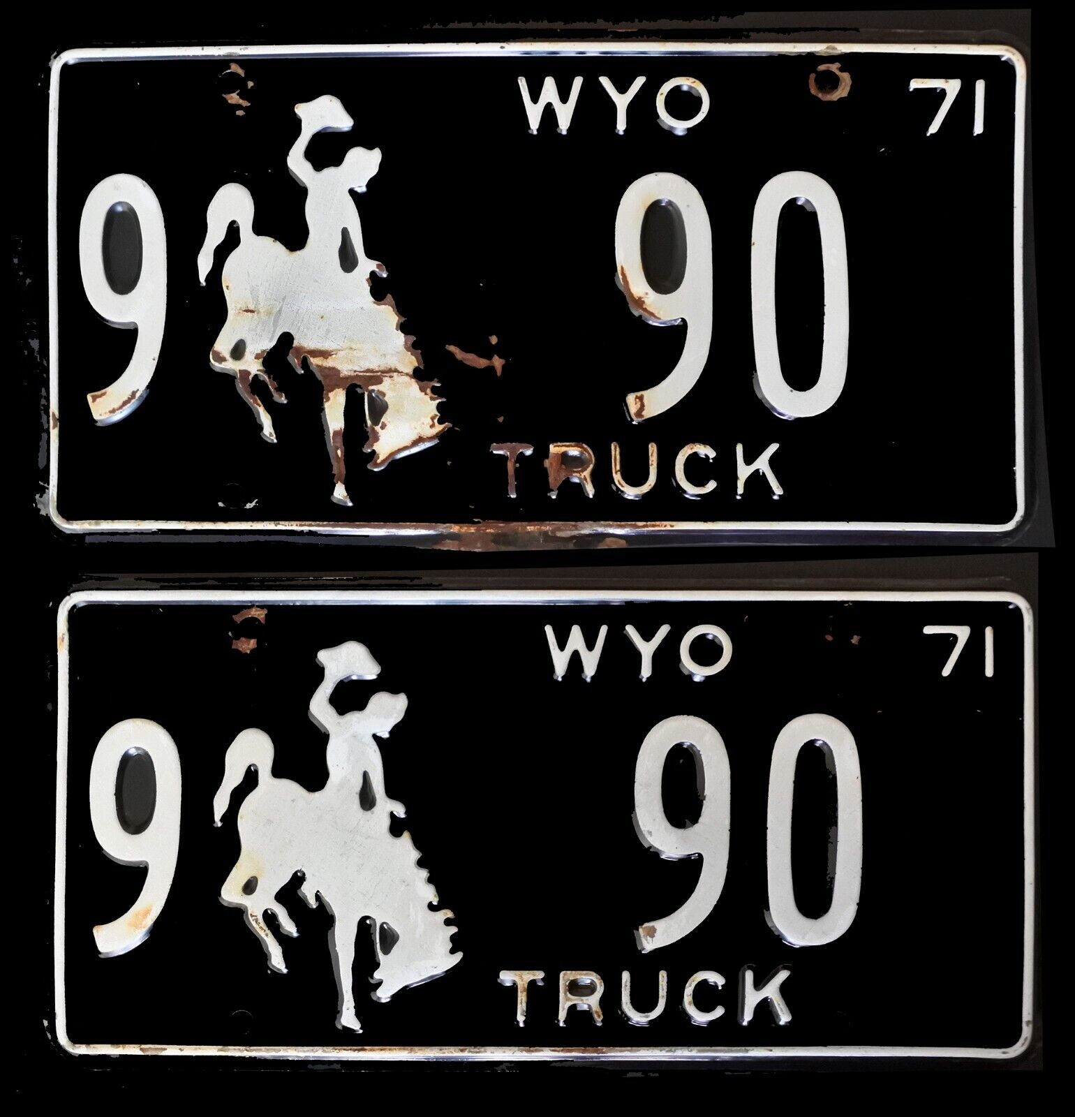 Very Low Number 1971 Wyoming Matching Pair Truck  License Plates " 9 90 " Wy 71