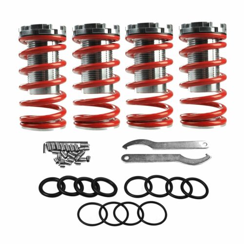 New Adjustable Suspension Lowering Spring Coilover Coil Over Sleeves Kit Red