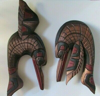 Hand Carved Signed Hummingbirds Male & Female By Native Salish Artist Dean White