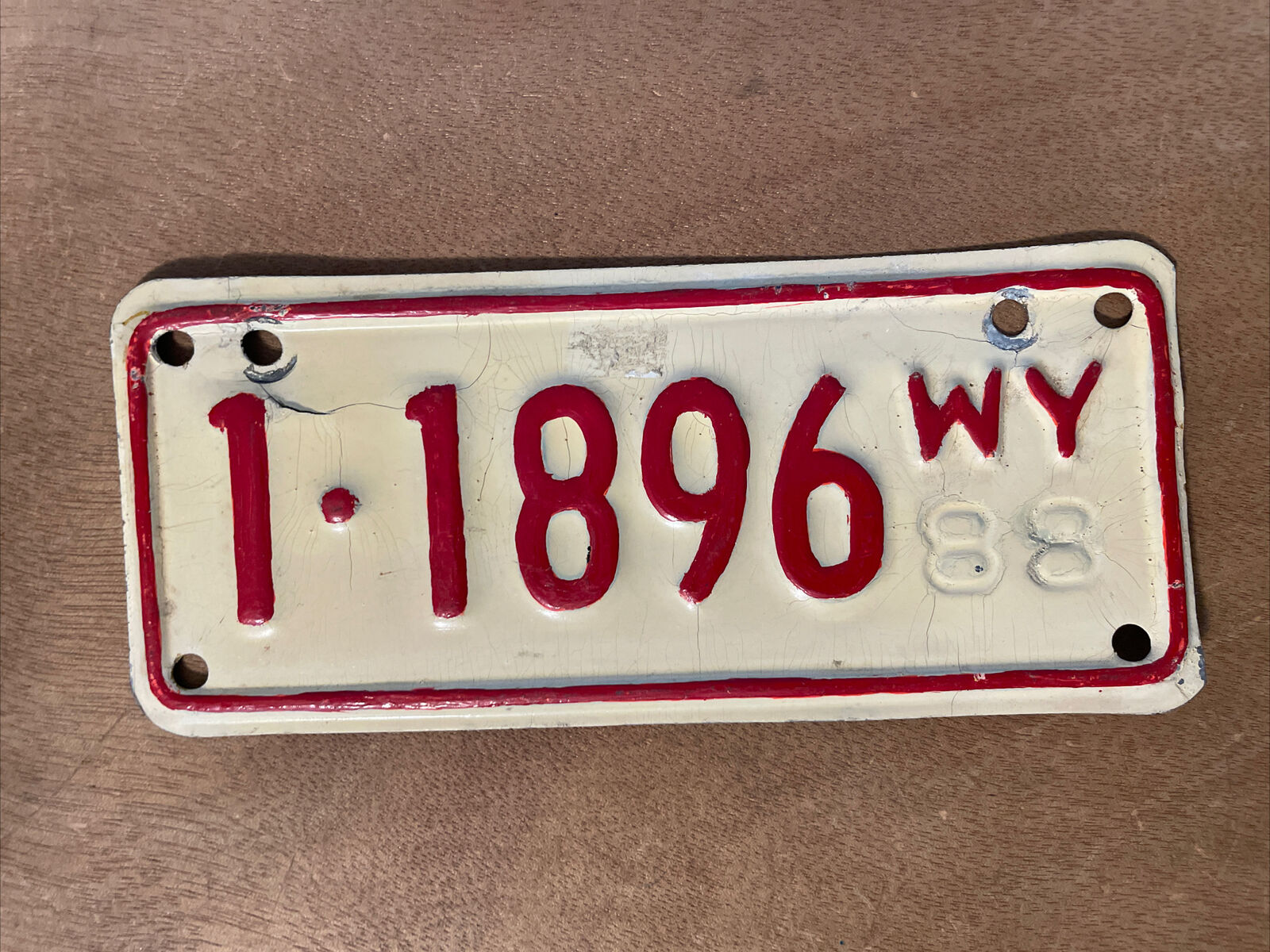1988 Wyoming Motorcycle License Plate # 1- 1896