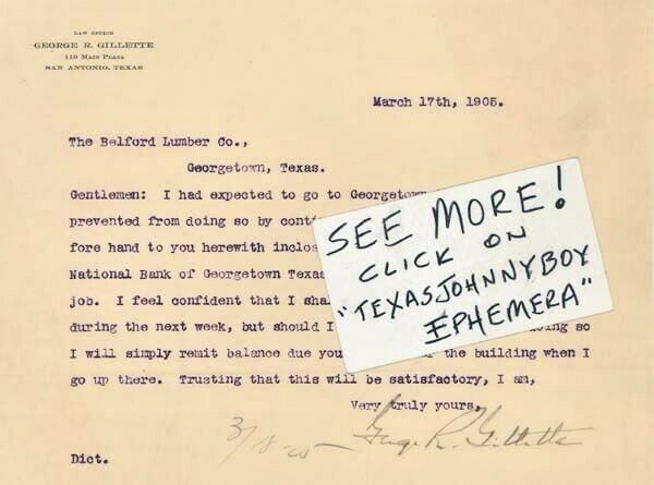 1905 San Antonio Texas Letterhead George R Gillette  Lawyer Attorney