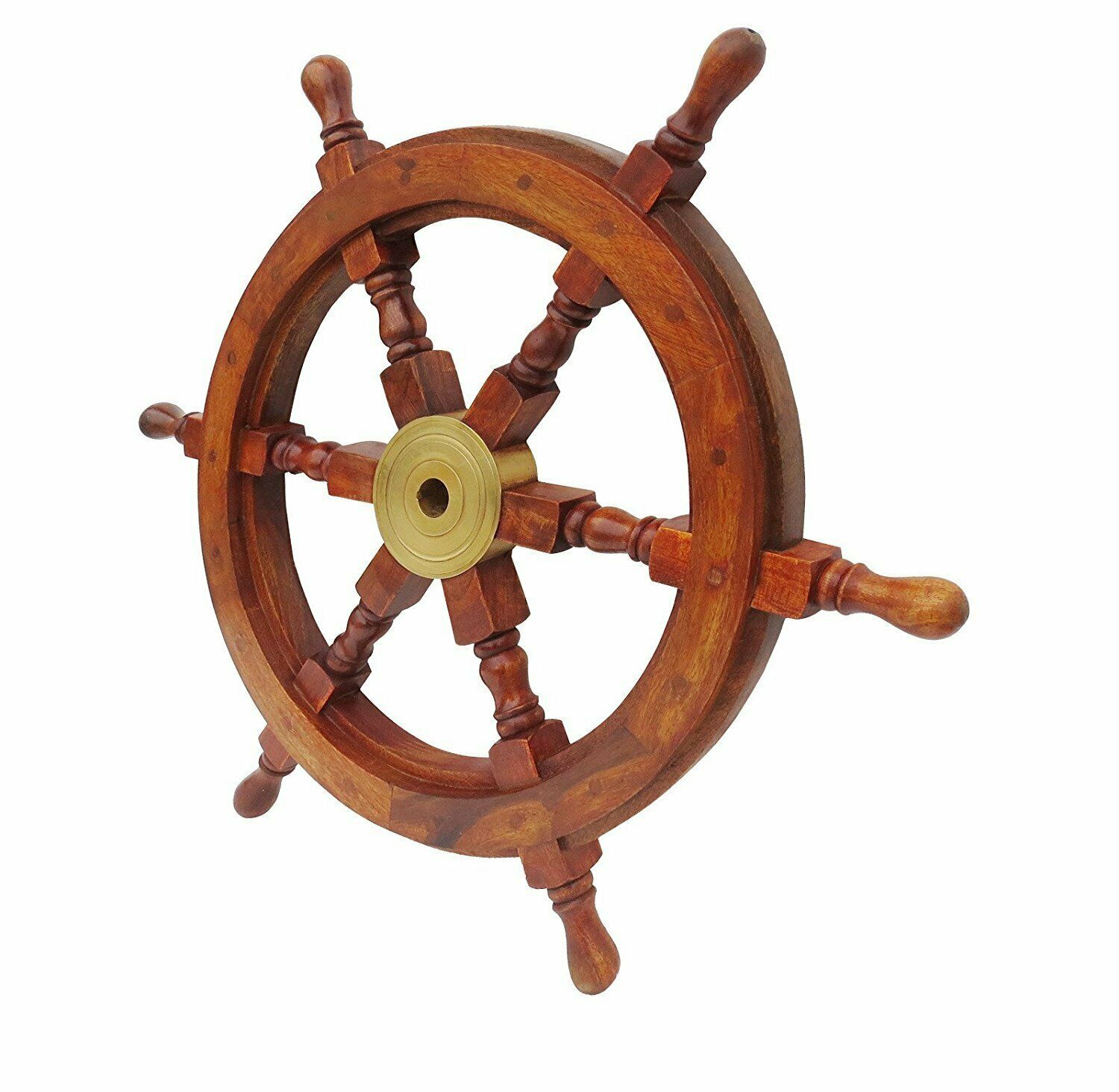 Nautical  Wooden Ship Steering Wheel Pirate Décor Wood Brass Fishing Wall Boat