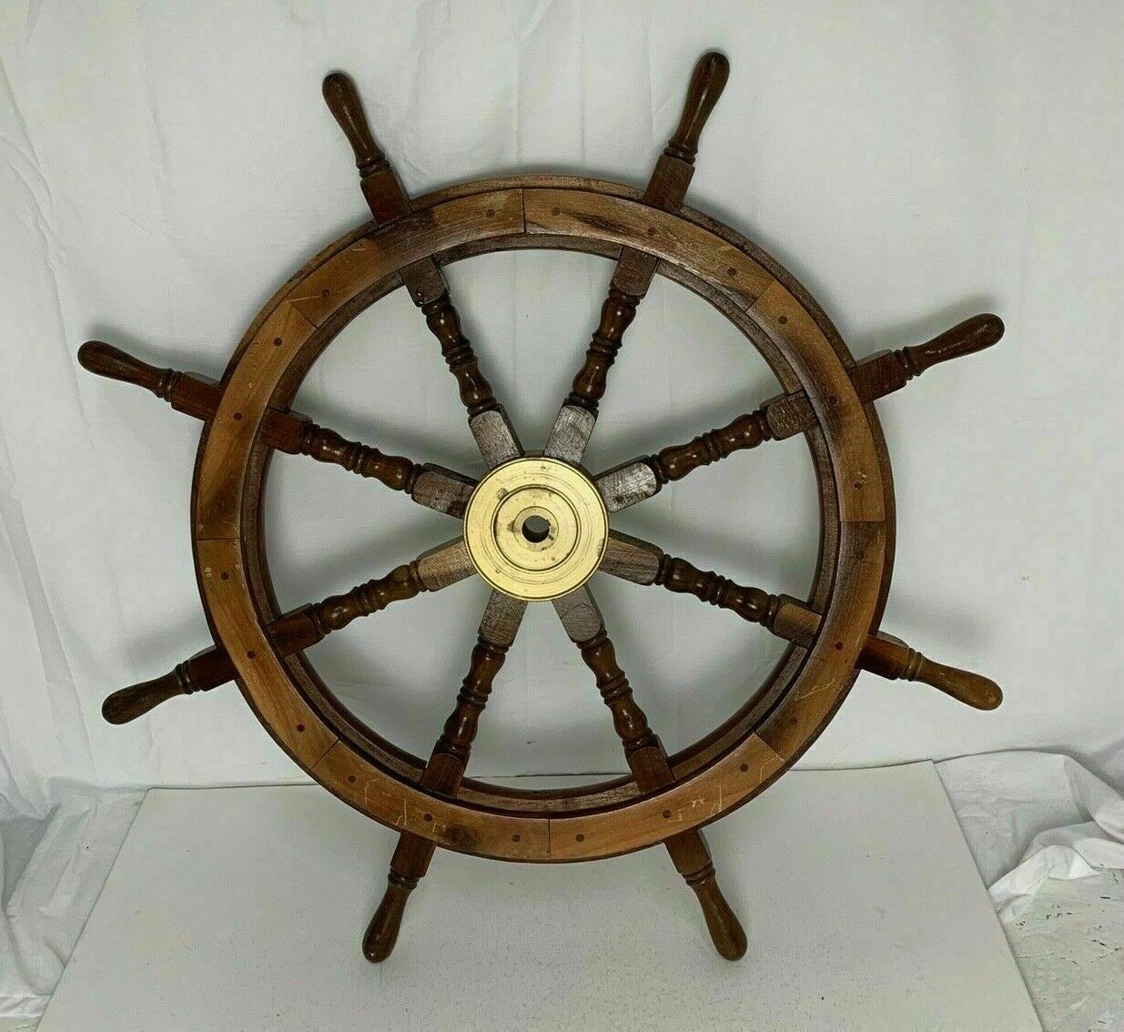 36" Brass Brown Finishing Ship Steering Wheel Pirate Wall Boat Wooden Décor Gift