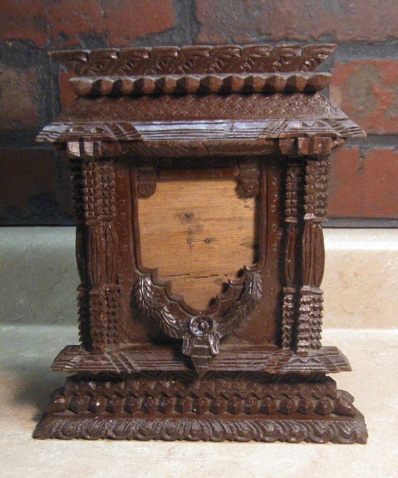 Antique Wood Hand Carved Tramp Art Picture Frame Chipped Carved
