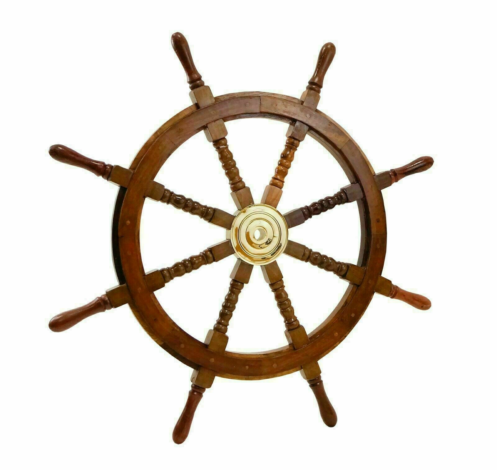 36 Inch Big Ship Steering Wheel Wooden Antique Teak Brass Nautical Pirate Ship's
