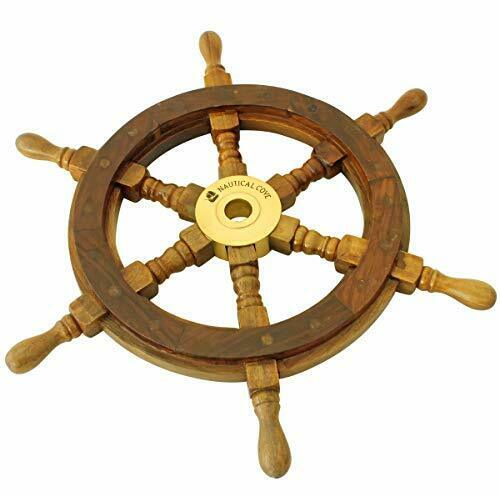 Wooden Ship Wheel Pirate Decor, Ships Wheel For Home, 15" Diameter Brown