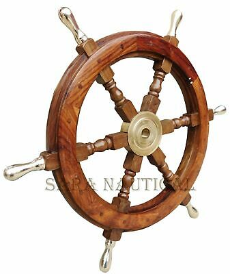 24" Ship Wheel Wooden ~ Brass Hub Ship Wheel~ Pirate Decor ~ Nautical~ Maritime