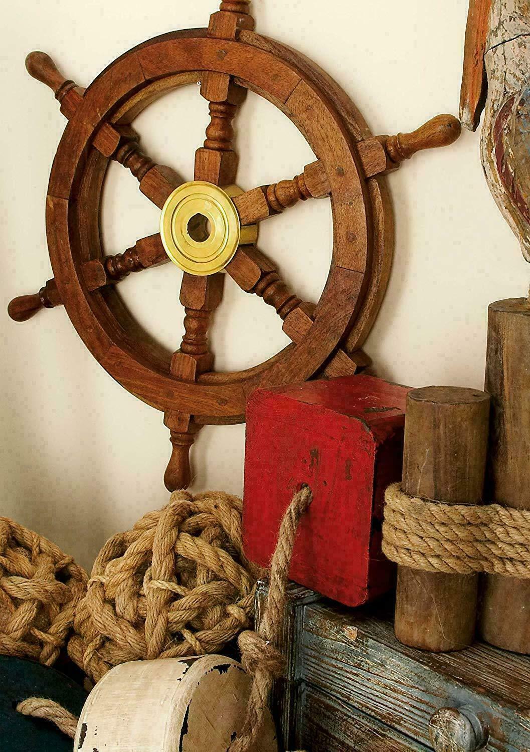 18" Wooden Ship Wheel Collectible Maritime Nautical Boat Steering Wall Decor