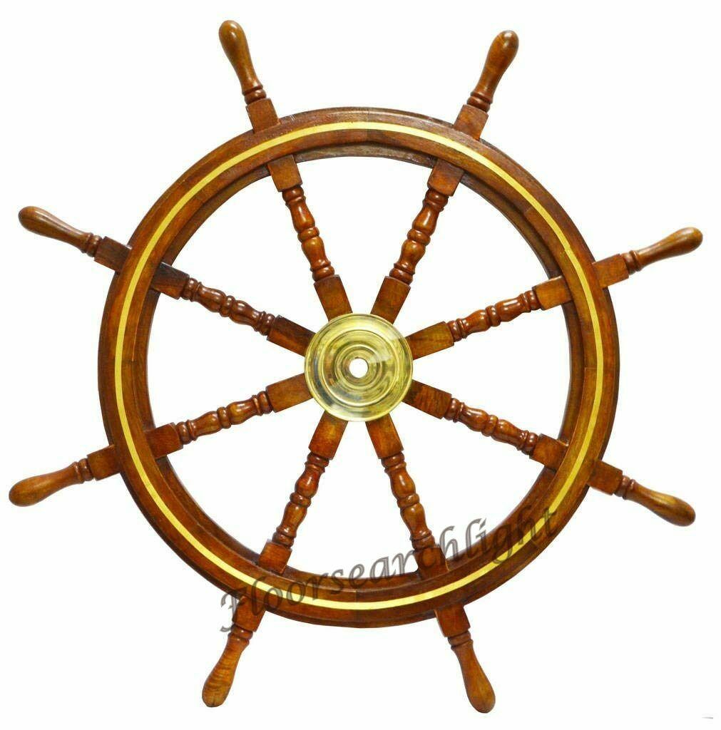 Maritime Ships Wheel 36" Captains Wheel Wall Sculpture Wooden Marine Decor