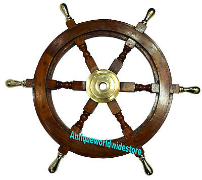 Nautical Boat Ship Wheel Brown Wooden Steering Wheel Wall Decor 24 Inches