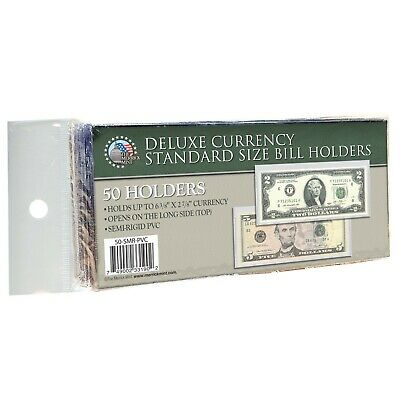 50 Regular Deluxe Pvc Currency Sleeve Bill Holders Paper Money Semi Rigid